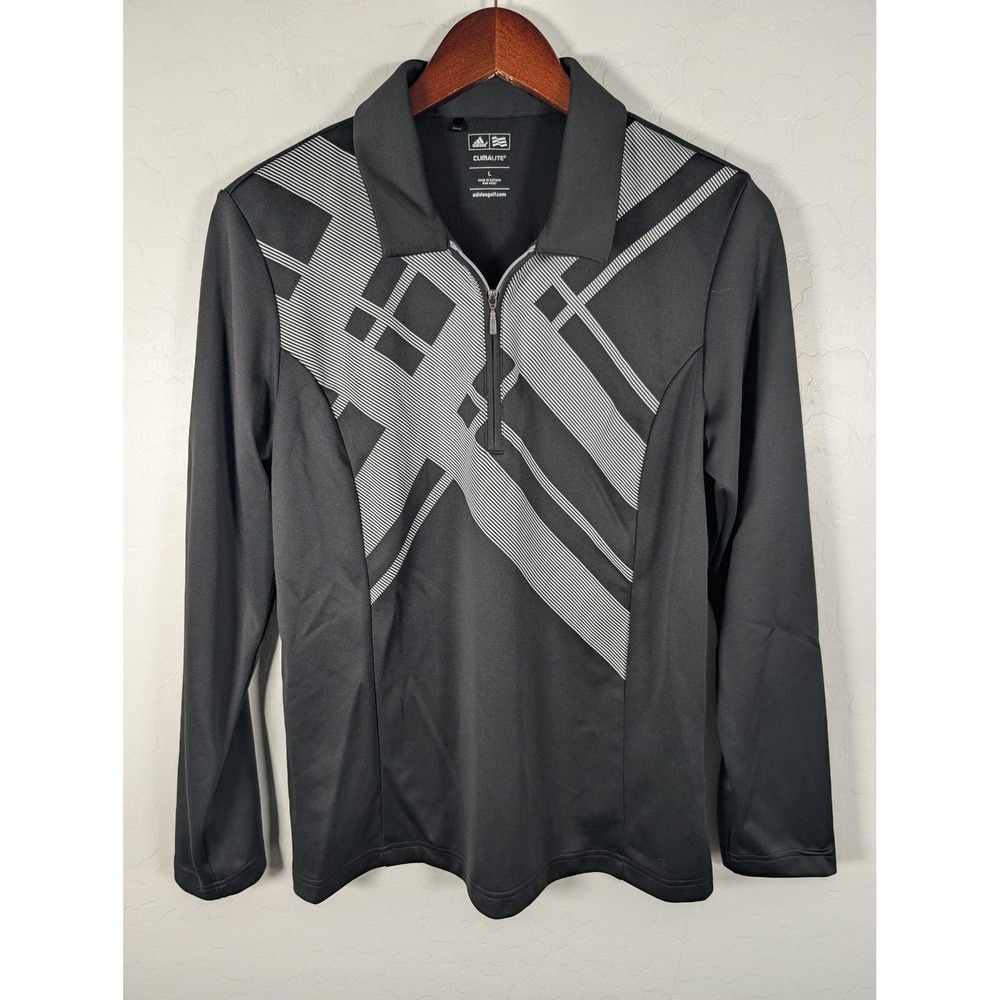Adidas Polo Shirt Womens Large Black Long Sleeve 1/4‎ Zip Climalite Golf Top